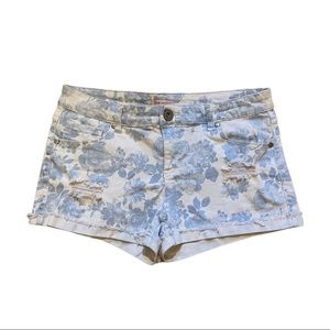 Junior Floral Distressed Denim Cutoff Shorts